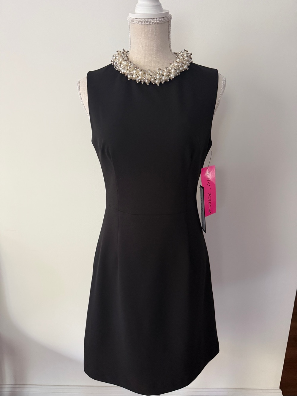 Betsey Johnson Black Sleeveless Pearl-Trim Mini Dress